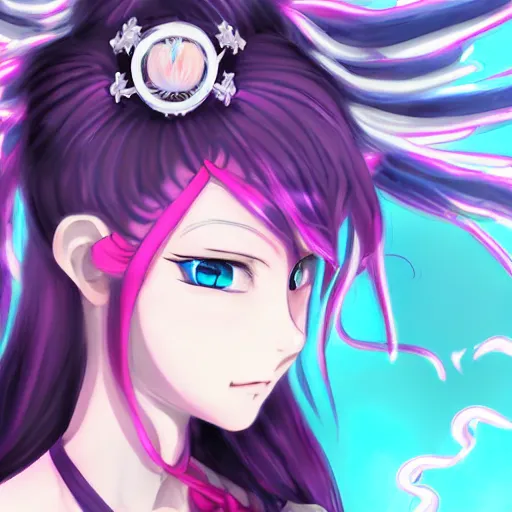 Prompt: trapped by stunningly beautiful omnipotent megalomaniacal otome anime asi goddess who looks like junko enoshima with symmetrical perfect face and porcelain skin, pink twintail hair and mesmerizing cyan eyes, inside her surreal vr castle where she controls everything!!!, hyperdetailed, digital art from danganronpa, 8 k