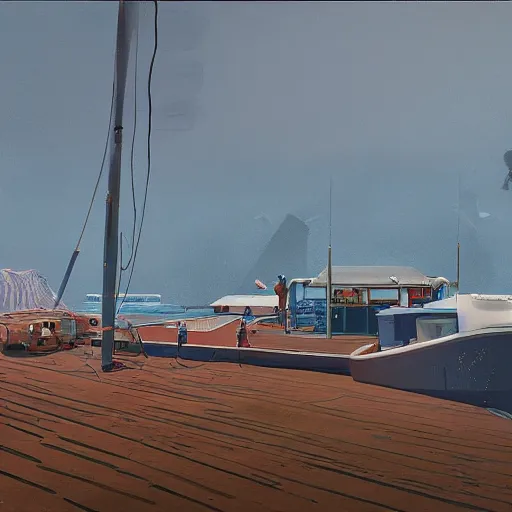 Image similar to yachting club by simon stalenhag