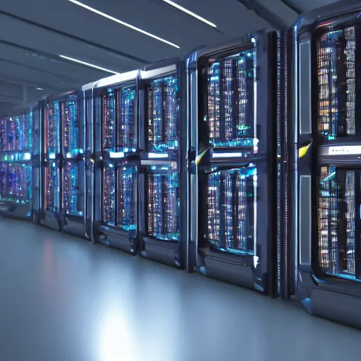 Image similar to photo of a scifi supercomputer mainframe ai core 4 k octane render photorealistic movie grade quality