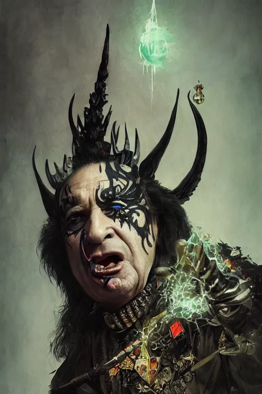 Image similar to gene simmons, sorcerer, lord of the rings, tattoo, decorated ornaments by carl spitzweg, ismail inceoglu, vdragan bibin, hans thoma, greg rutkowski, alexandros pyromallis, perfect face, fine details, realistic shaded