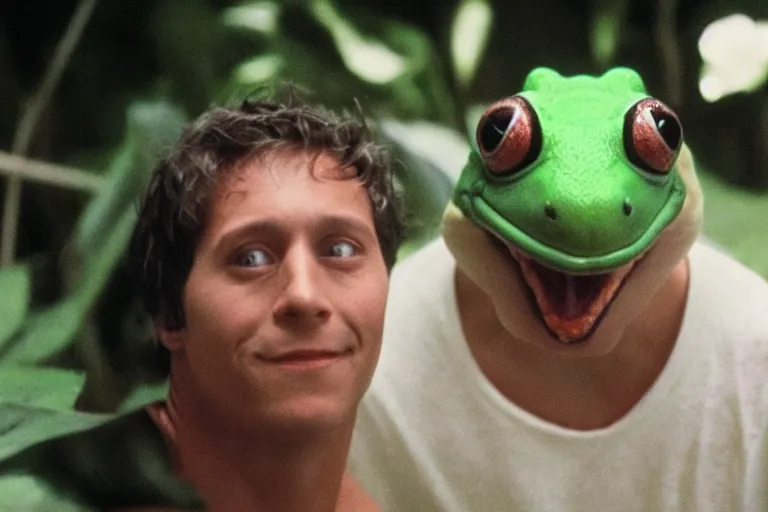 Image similar to frank in donnie darko but with a frog disguise