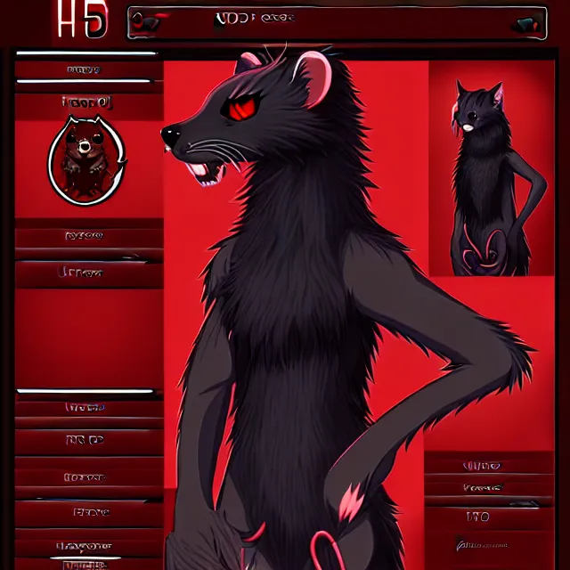 Image similar to furry - male - red - black - weasel - necromancer - fursona uhd ue 5 visual novel pc game expressions