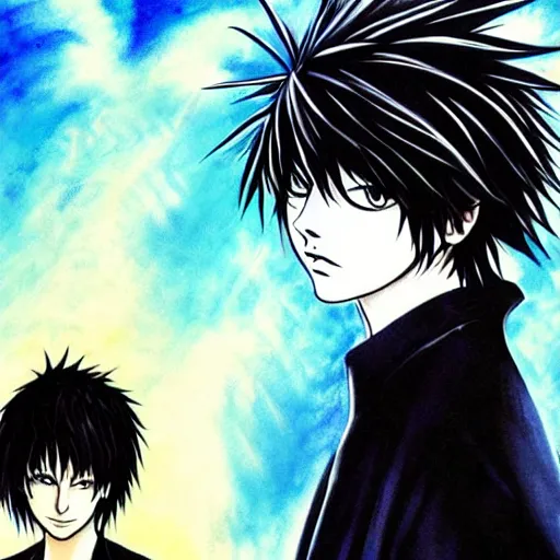 Prompt: a beautiful painting representative of the art style of death note