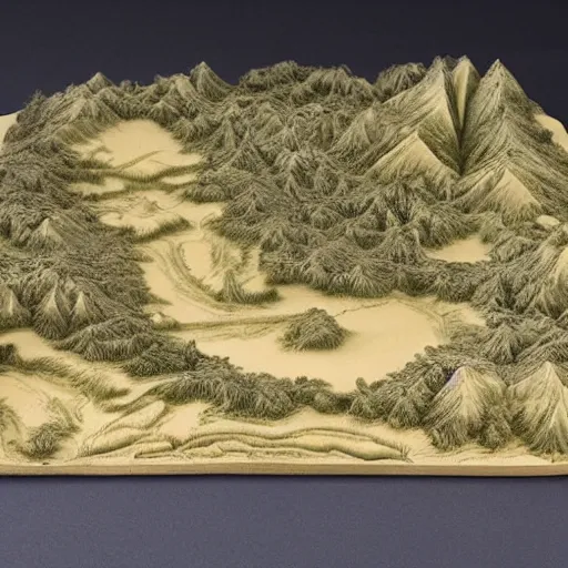 Prompt: topographic model of a nature scene, landscape