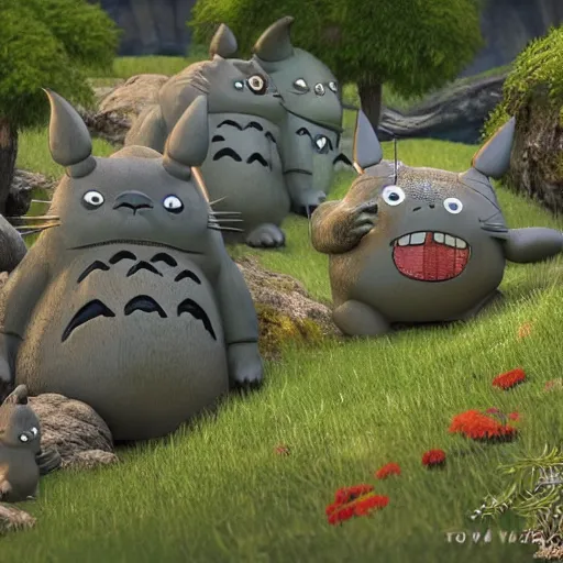 Prompt: totoro parade with pugs, intricate detail, royo, klimt, miro, vallejo, frazetta, giger, whealan, hd, unreal engine,