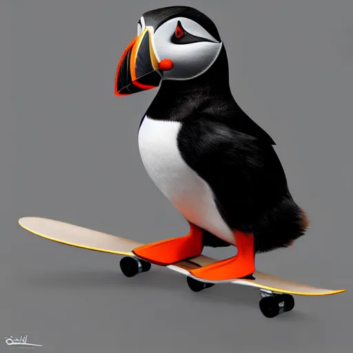 Image similar to puffin riding skateboard, cinematic, cinematic lighting, trending on Artstation, Cgsociety, detailed, 4k, very realistic