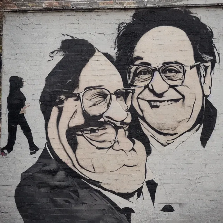 Prompt: Street-art portrait of Danny DeVito in style of Banksy, photorealism