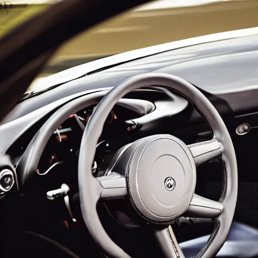 Image similar to photograph of a dashboard with very high rpm, sports car, reflections
