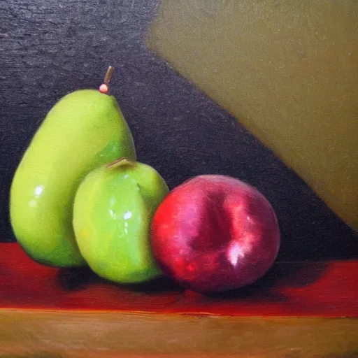 Prompt: still life of fresh fruit, oil painting