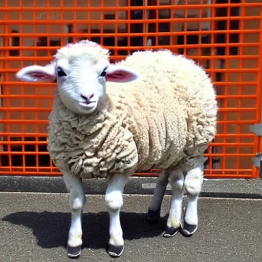 Image similar to cute lamb wearing orange inmate clothes