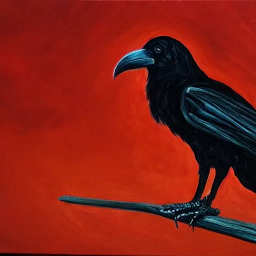 Image similar to painting of a raven by the blair witch project | horror themed | creepy