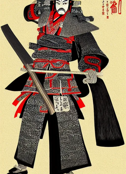 Prompt: Samurai, in the style of Hua Lu, character Illustration, trending on artstation