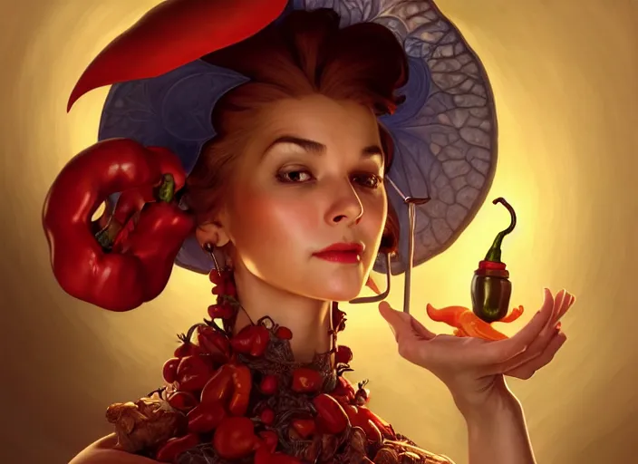 Prompt: anthropomorphic pepper doctor, diffuse lighting, fantasy, hospital background, intricate, elegant, highly detailed, lifelike, photorealistic, digital painting, artstation, illustration, concept art, smooth, sharp focus, art by frank frazetta and marco bucci and loish and rossdraws and artgerm and alphonse mucha