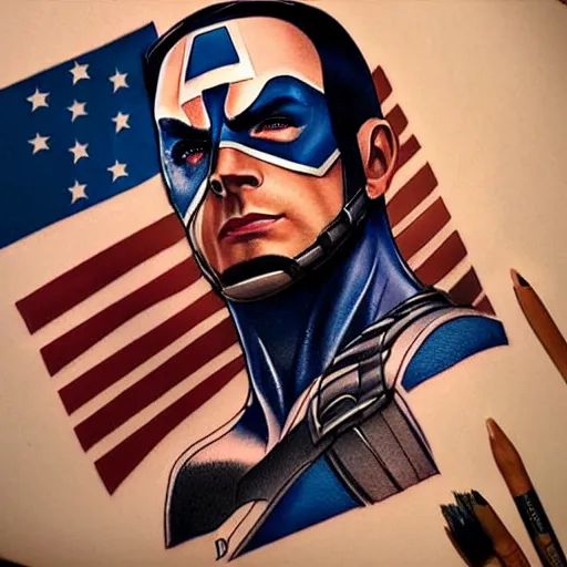 tattoo design of emma watson as captain america | Stable Diffusion