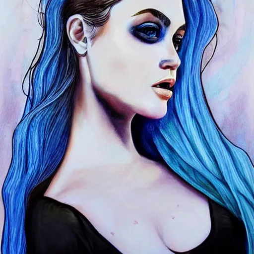 Image similar to portrait in strange art style, very creative drawing and painting of a beautiful woman