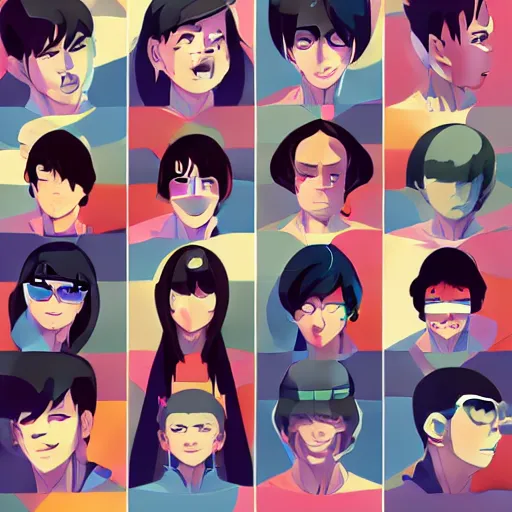 Prompt: grid of smiling faces, clean cel shaded vector art. shutterstock. behance hd by lois van baarle, artgerm, helen huang, by makoto shinkai and ilya kuvshinov, rossdraws, illustration