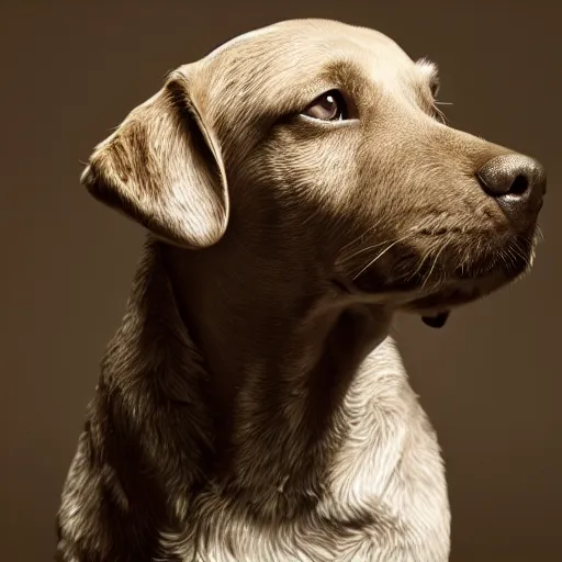 Image similar to portrait of thom yorke as a yorkshire dog, kodak portra, studio lighting, high detail fur,