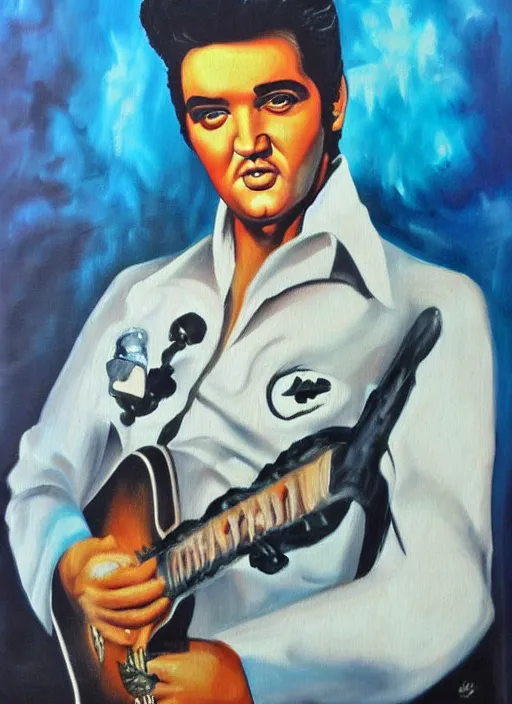 Image similar to oil painting of elvis presley by dali