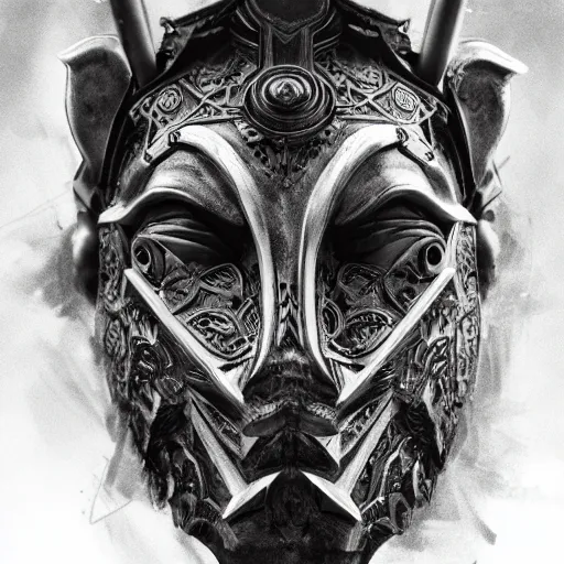 Prompt: Very very very very highly detailed epic photo of face with rhinoceros venetian mask, intricate, dystopian, sci-fi, extremely detailed, digital painting, artstation, concept art, smooth, sharp focus, illustration, intimidating lighting, incredible art by Artgerm