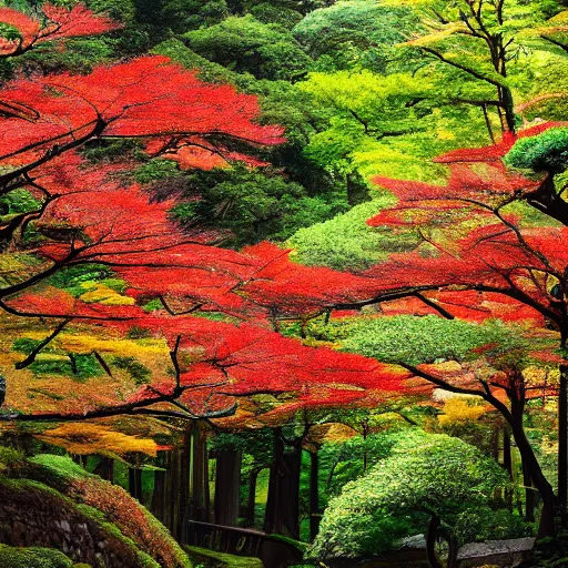 Image similar to a japanese forest, sunny