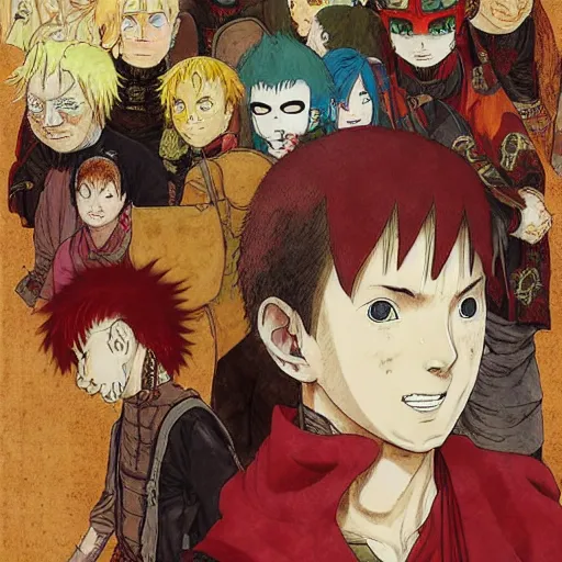 Image similar to Portrait of Gaara the Desert Shinobi wearing a Sand Crest norman rockwell uta natsume inio asano naoko takeuchi shotaro ishinomori katsuhiro otomo steve ellis tony szczudlo Ryan Gitter Ilya Repin