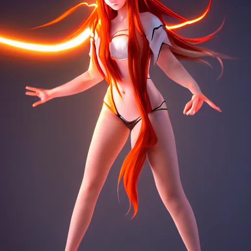 Prompt: full body render as a very beautiful 3 d anime girl, full body portrait, long braided orange red hair, hazel eyes, full round face, short smile, cinematic lightning, medium shot, mid - shot, highly detailed, trending on artstation, unreal engine 4 k, cinematic wallpaper