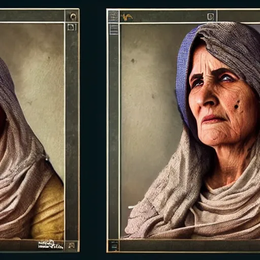 Image similar to hyperrealistic mixed media high resolution image of a beautiful Kurdish grandmother, stunning 3d render inspired art by István Sándorfi and Greg Rutkowski and Unreal Engine, perfect symmetry, dim volumetric lighting, 8k octane beautifully detailed render, post-processing, extremely hyper-detailed, intricate, epic composition, highly detailed attributes, highly detailed atmosphere, full body shot, cinematic lighting, masterpiece, trending on artstation, very very detailed, masterpiece, stunning, flawless structure, lifelike texture, perfection,