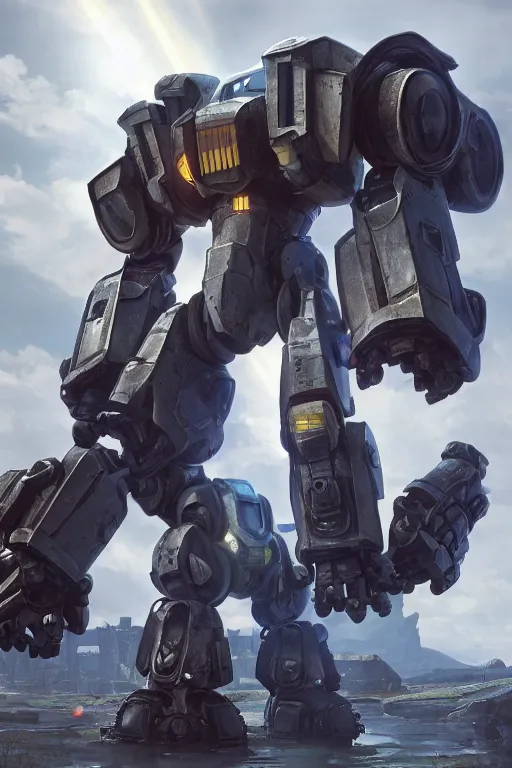 Image similar to mechwarrior 5 : mercenaries mech megaman transformer robot boss tank engine game octane render, 4 k, hd 2 0 2 2 3 d cgi rtx hdr style chrome reflexion glow fanart, global illumination ray tracing hdr fanart arstation by ian pesty by jesper ejsing pixar and disney unreal zbrush central hardmesh