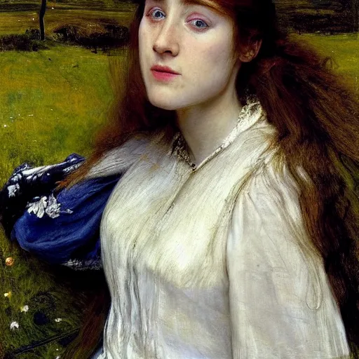 Image similar to Saoirse Ronan painted by John Everett Millais