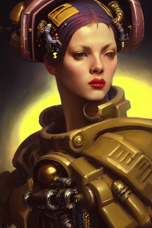 Image similar to character portrait cyberpunk starcraft terran warhammer 4 0 k space marine commmissar ( ( ( ( ( ( ( ( totally definitely not negative no not girl with the pearl earring inspired ) ) ) ) ) ) ), character design, painting by gaston bussiere, katsuya terada, frank frazetta, tom of finland, trending on artstation