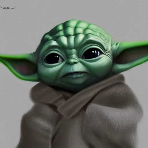 Image similar to Baby Yoda drawn by Dan LuVisi, digital art, trending on ArtStation, 8k, hyperdetalied, high quality,