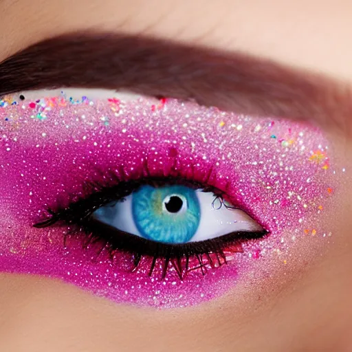 Prompt: close up of eyelids with ice - cream - sprinkles mascara