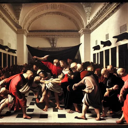 Prompt: the initial rush on black friday, by caravaggio