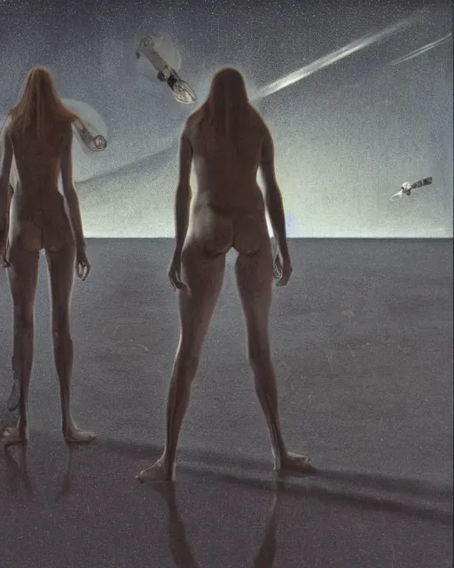 Image similar to gemini, in the void, by the mirror, station, alex colville, otto mueller, stephen conroy, sandro botticelli, andrew newell wyeth, daniel maidman yussi picho octane rendering