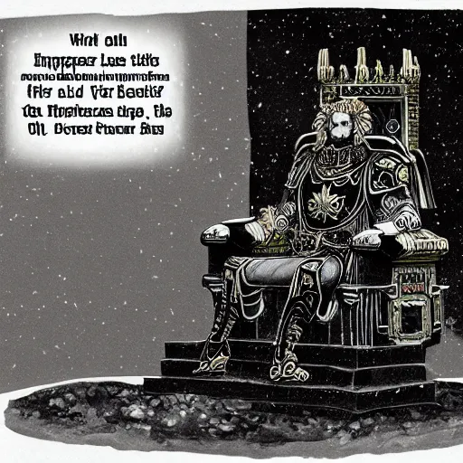 Image similar to Illustration of The Emperor on his Golden Throne. Warhammer 40k