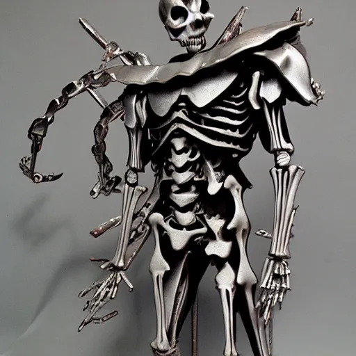 Prompt: manga skeleton, anime full color skeleton in metal armor, skeletal figure, junji ito styke berserk,