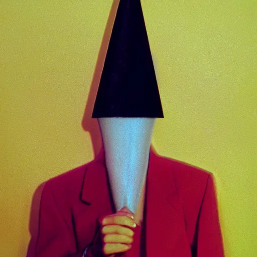 Prompt: conehead max headroom, analog surrealism photography