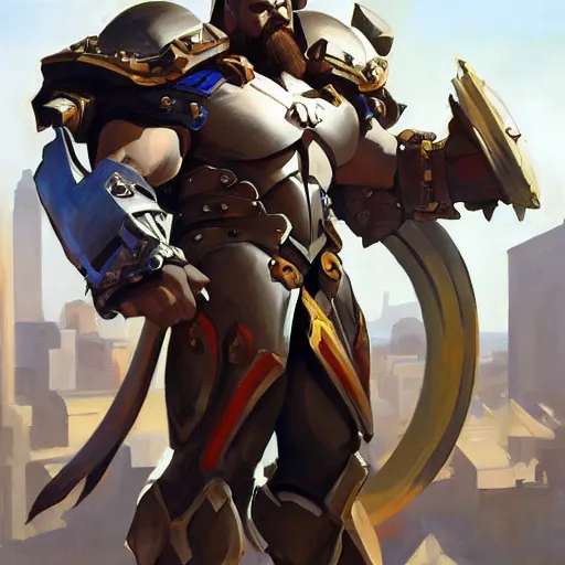 Image similar to greg manchess portrait painting of armored mega kratos as overwatch character, medium shot, asymmetrical, profile picture, organic painting, sunny day, matte painting, bold shapes, hard edges, street art, trending on artstation, by huang guangjian and gil elvgren and sachin teng