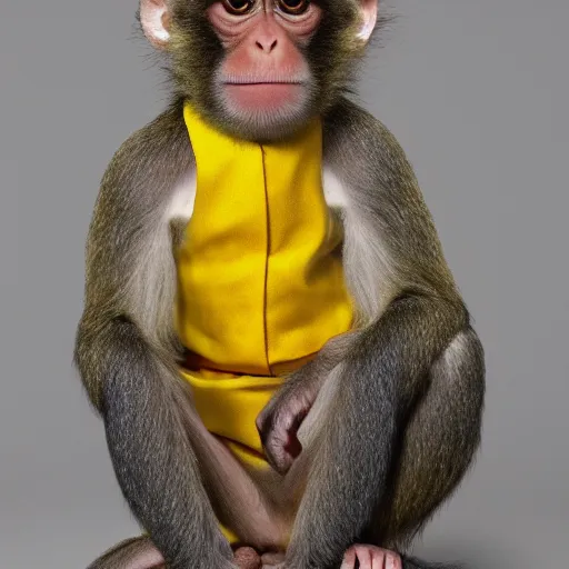 Image similar to a monkey wearing a yellow kimono, 8 k