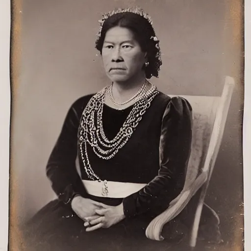 Image similar to a studio portrait of Liliuokalani, the queen of Hawaii, realistic, beautiful