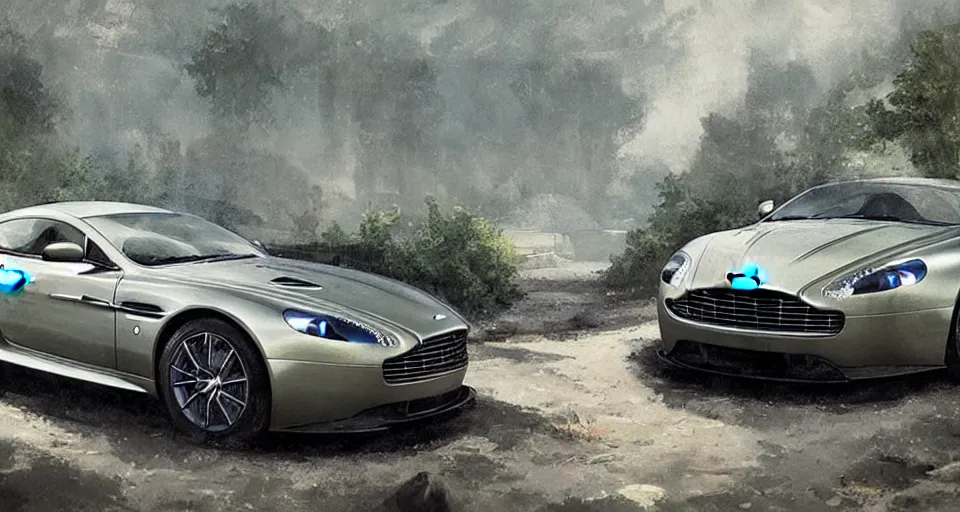 Image similar to Aston Martin in hill Next to the pool,digital art,ultra realistic,ultra detailed,art by greg rutkowski