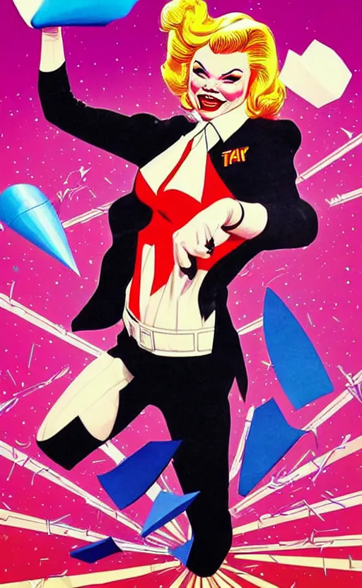 Image similar to rip taylor throwing confetti, retro - futuristic poster style by artgerm and arthur adams, amazing composition