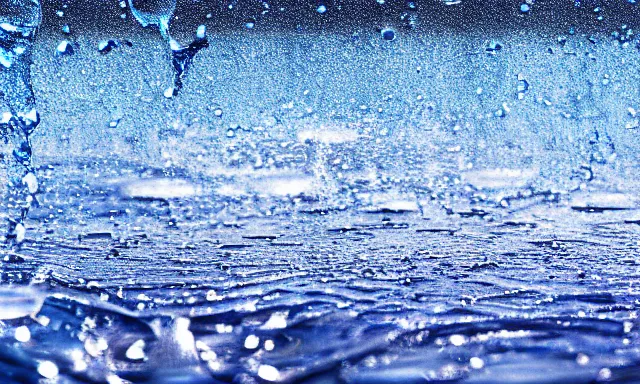 Prompt: beautiful picture of many big drops of water floating quietly on a blue background, hot and sunny highly-detailed, elegant, dramatic lighting, artstation, 4k, cinematic landscape, photograph by National Geographic