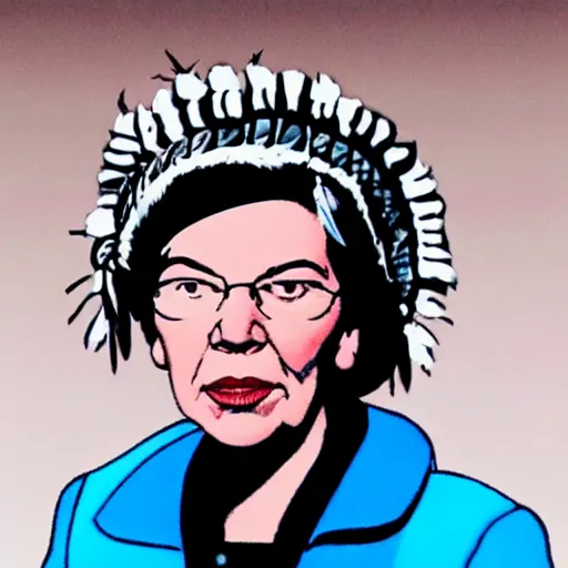 Prompt: liz warren as apache chief from superfriends,