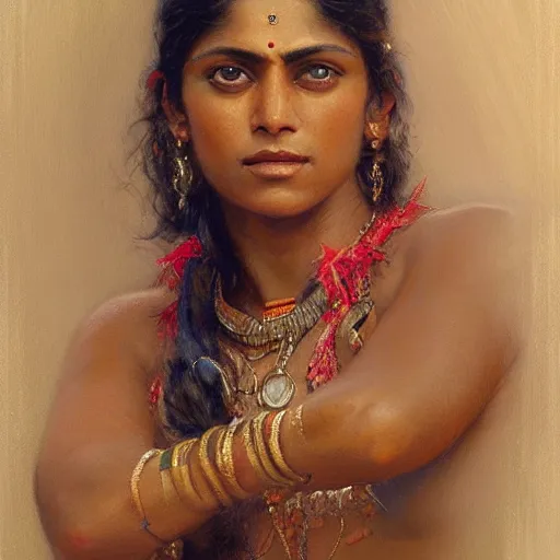 Image similar to a fit indian woman. highly detailed painting by gaston bussiere, craig mullins, j. c. leyendecker 8 k