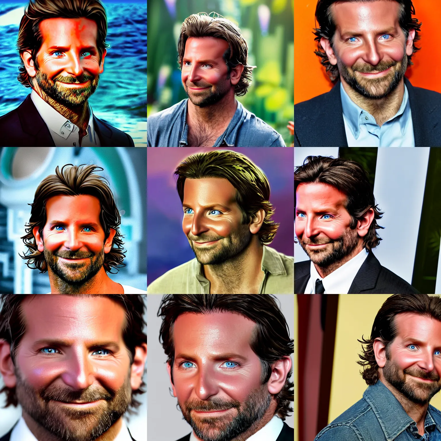 Prompt: bradley cooper mixed with finding nemo, pixar, 8 k, award winning photograph, portrait, detailed face