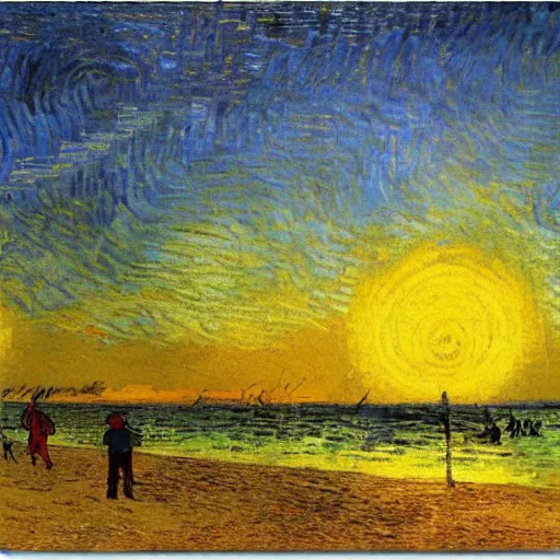 Image similar to a beautiful sunset in a yucatan beach by van gogh