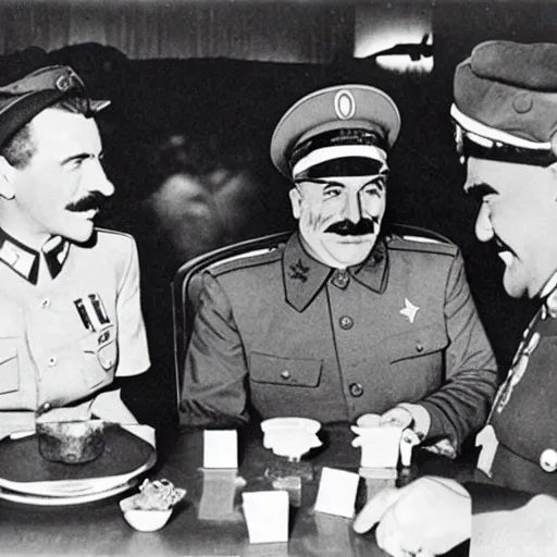 Prompt: joseph stalin enjoying a happy meal at mcdonald's