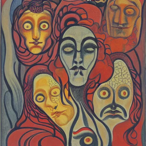 Image similar to floral face portrait by leonetto cappiello and wojciech siudmak and ernst fuchs, anni albers, oil on canvas