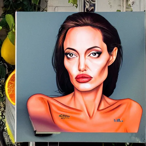 Image similar to an orange with the face of angelina jolie